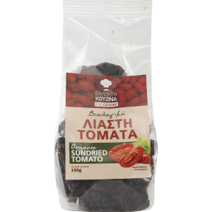Roșii bio uscate la soare (180 g) Roșii uscate bio, ambalaj atractiv.